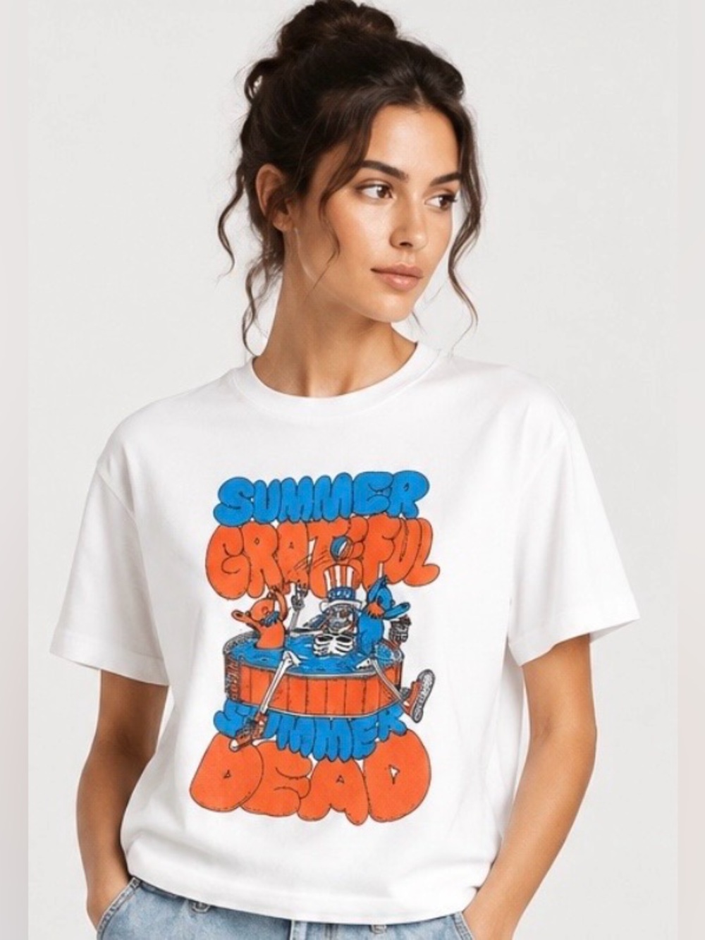 Lucky Brand Woman’s Grateful Dead ‘Dead Summer’ Graphic White Crew Neck Tee M